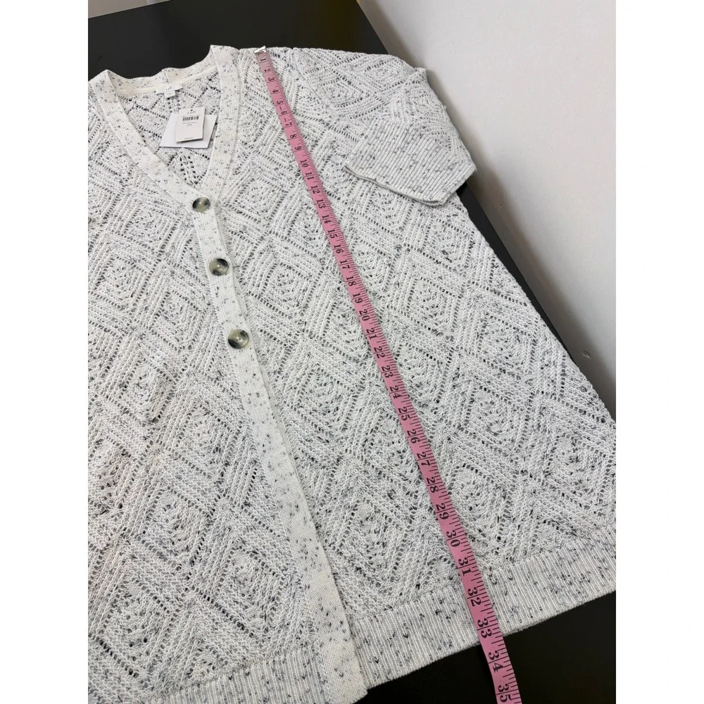 J. Jill 2X‎ Soft Neutral Marled Knit Long Button Cardigan Sweater Open Weave